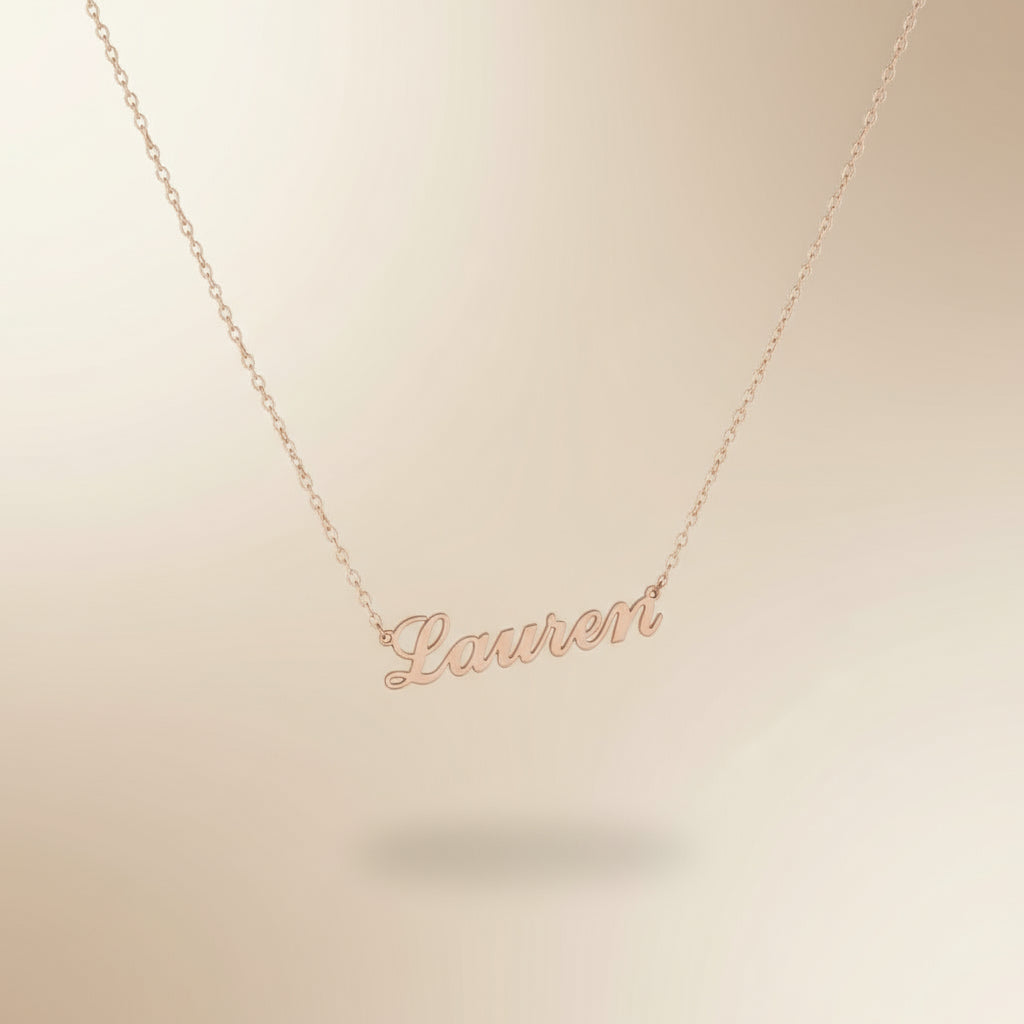 Rose gold 'Lauren' necklace on a white background