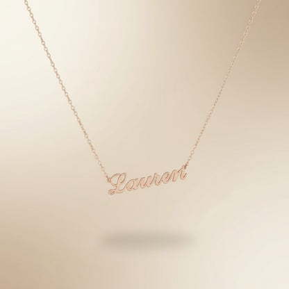 Rose gold 'Lauren' necklace on a white background